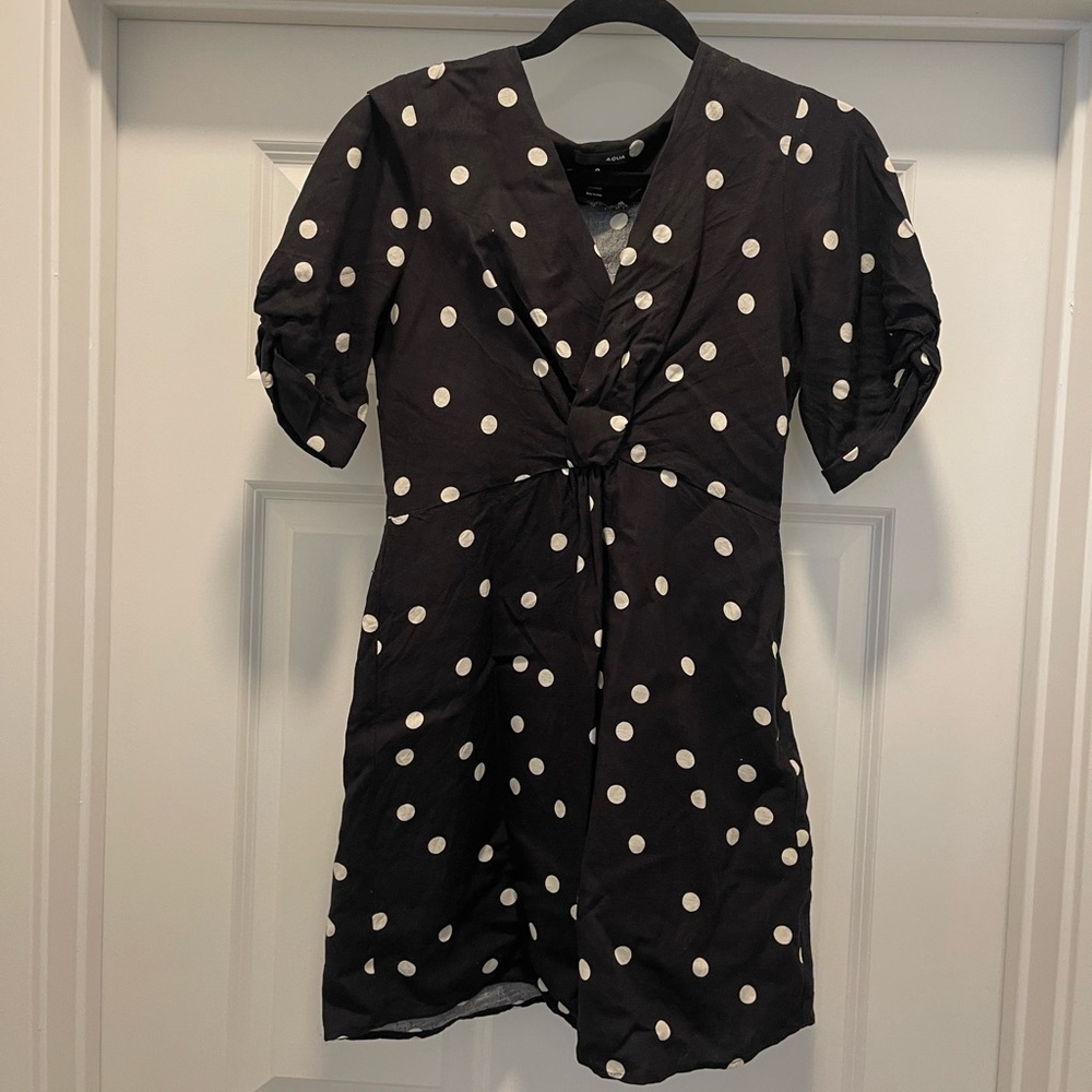 Aqua polka dot linen knot dress from Bloomingdale’s